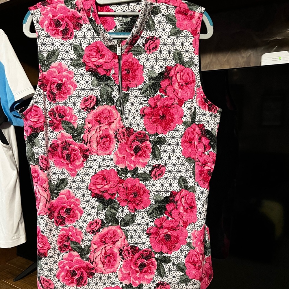 Tail Pink Floral Zip-Front Sleeveless Tank Top